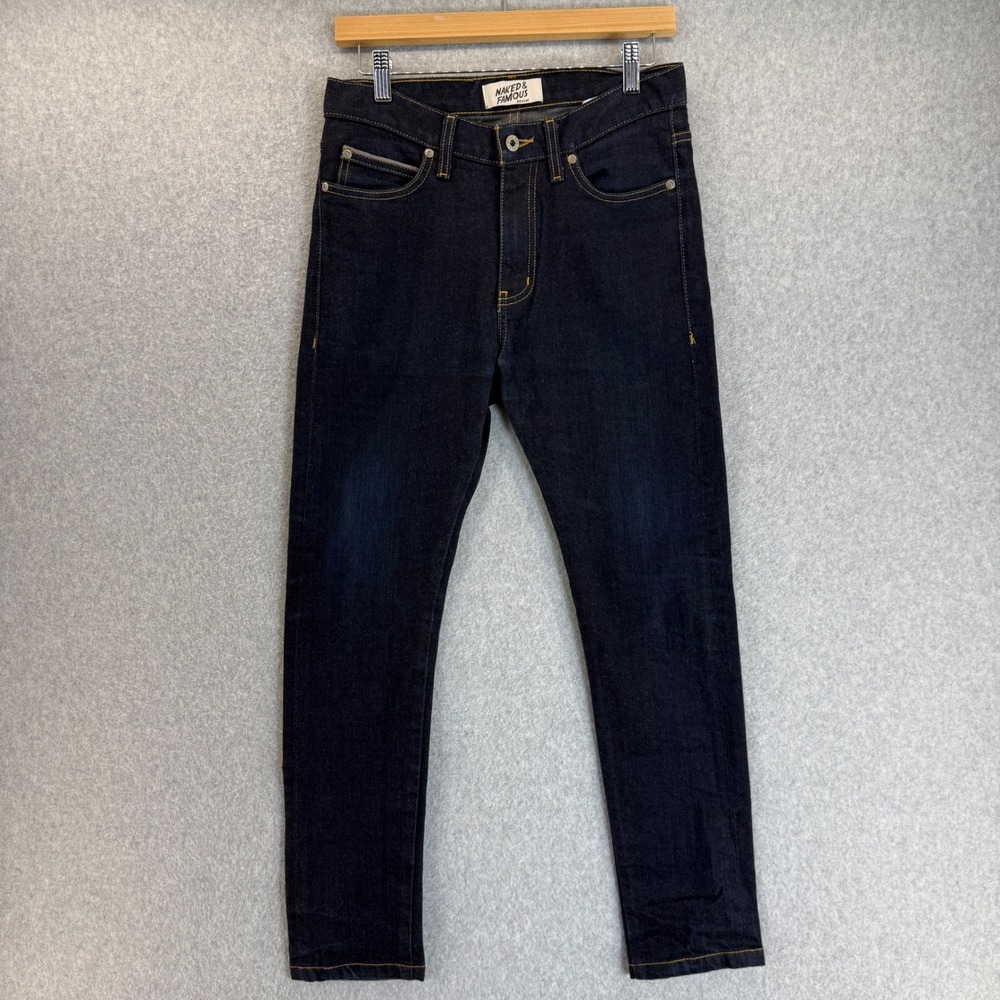 Naked &‎ Famous Mens Size 28 x 28 Stacked Guy Fit Denim Jeans Dark Wash Slim Leg
